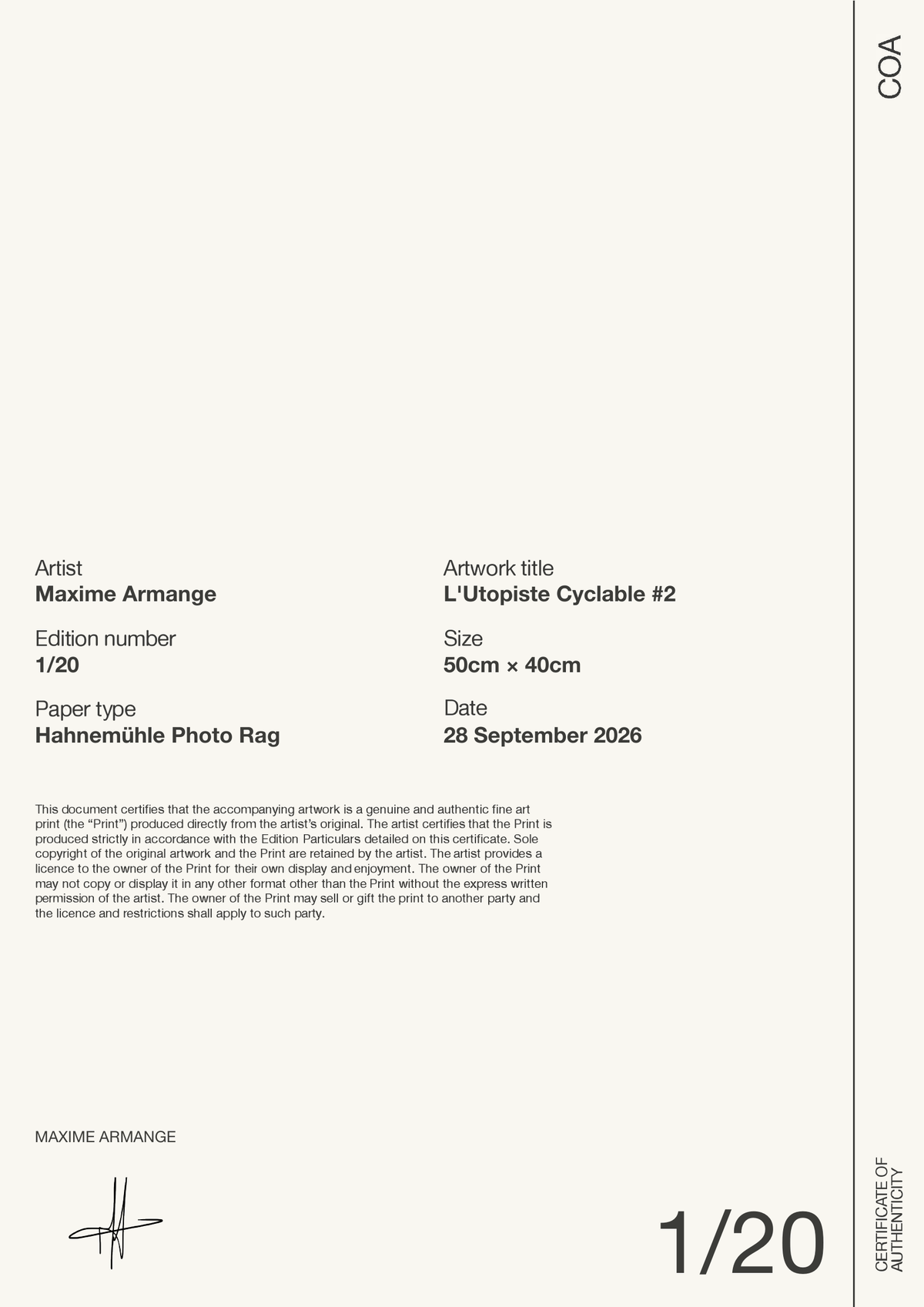 L'Utopiste Cyclable #2 — Certificate of Authenticity